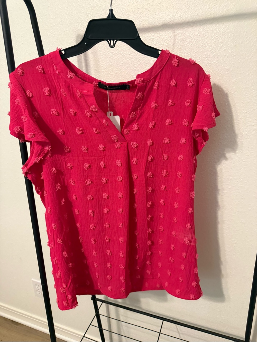 MEROKEETY Pink Swiss Dot Blouse Size L NWT